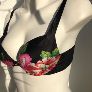 Victoria’s Secret Black Satin Floral Plunge Bra